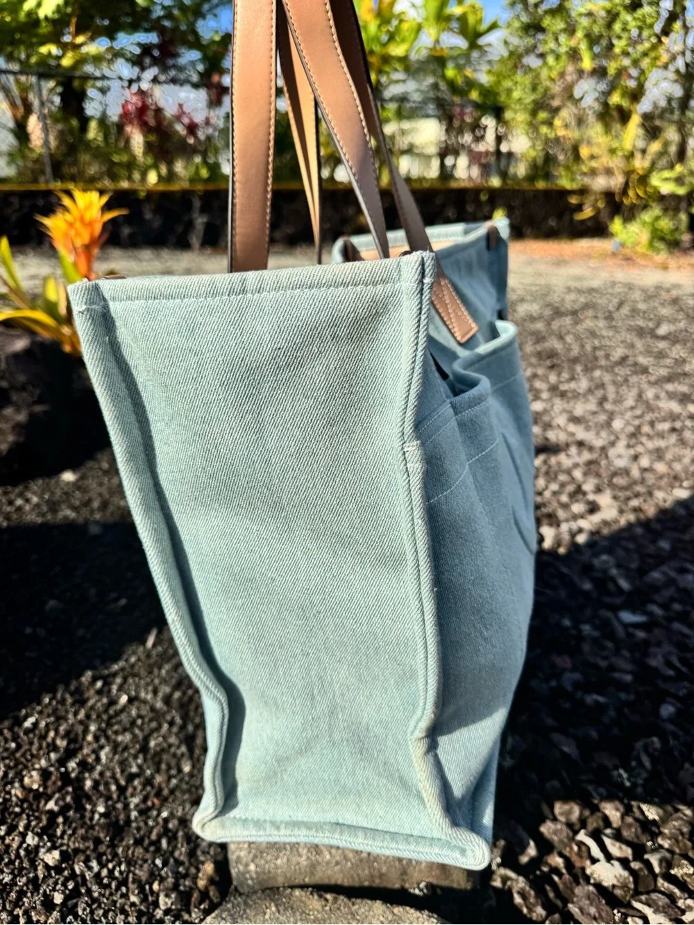 True Religion Light Wash Denim Tote Bag Large Horseshoe Shopper